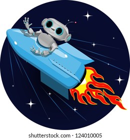 ilustración de un robot en un cohete