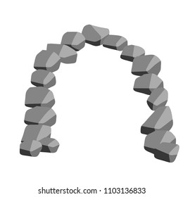 Cartoon illustration - rock arch. element of wild caves. entrance inside. pile of stones. part of the building materials. primitive dwelling