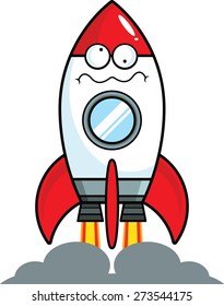 Cartoon illustration of a rocket with a dizzy expression. 
