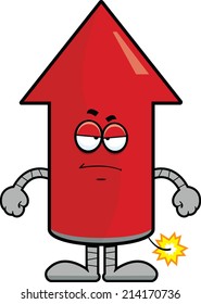 Cartoon illustration of a rocket with a grumpy expression. 