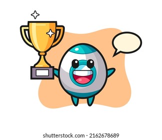 Cartoon Illustration of rocket is happy holding up the golden trophy , cute style design for t shirt, sticker, logo element