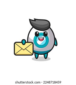 cartoon illustration of rocket holding a yellow letter , cute style design for t shirt, sticker, logo element