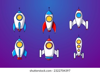 Cartoon illustration rocket launch isolated set.Set of different rocket-Premium Vector