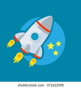 Cartoon illustration of a rocket in space