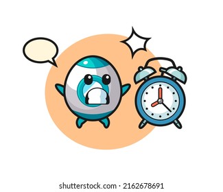 Cartoon Illustration of rocket is surprised with a giant alarm clock , cute style design for t shirt, sticker, logo element