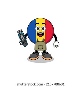 Cartoon Illustration of romania flag as a barber man , character design
