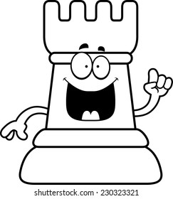 A cartoon illustration of a rook chess piece with an idea.
