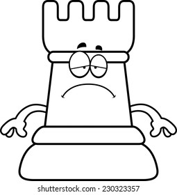A cartoon illustration of a rook chess piece looking sad.