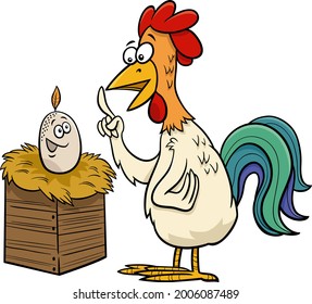 Cartoon illustration of rooster and egg farm animal characters