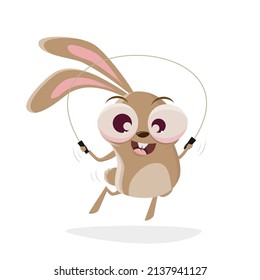 cartoon illustration of a rope skipping rabbit