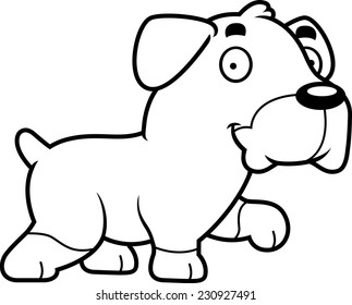 A cartoon illustration of a Rottweiler walking.