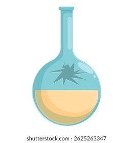 Cartoon illustration of a round bottom flask filled with yellow liquid cracking