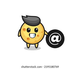 Cartoon Illustration of round cheese standing beside the At symbol , cute style design for t shirt, sticker, logo element