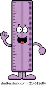 Cartoon illustration of a ruler with a happy expression. 