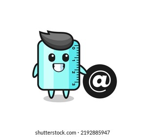 Cartoon Illustration of ruller standing beside the At symbol , cute style design for t shirt, sticker, logo element
