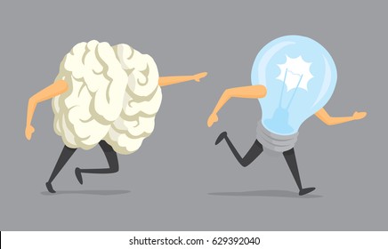Cartoon illustration of running brain chasing idea