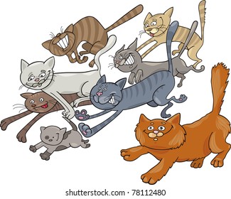 Cartoon Illustration Of Running Cats