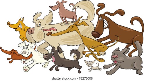 Cartoon illustration of running dogs