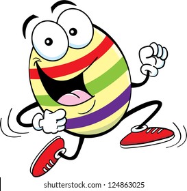 Cartoon illustration of a running Easter egg.