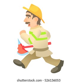 Cartoon illustration of running firefighter vector icon for web