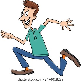 Cartoon illustration of running young man or guy comic character
