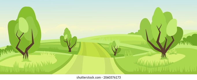 Cartoon illustration of the rural summer landscape