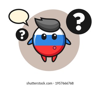 Cartoon illustration of russia flag badge with the question mark, cute style design for t shirt, sticker, logo element