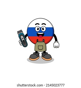 Cartoon Illustration of russia flag as a barber man , character design