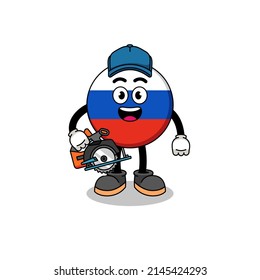 Cartoon Illustration of russia flag as a woodworker , character design