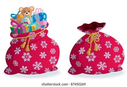 Cartoon illustration of Santa’s sack in 2 versions.