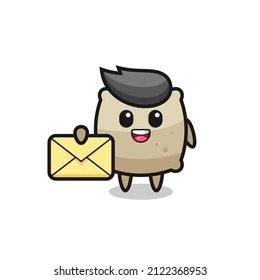 cartoon illustration of sack holding a yellow letter , cute style design for t shirt, sticker, logo element