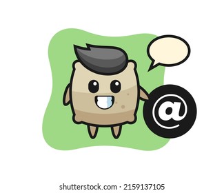 Cartoon Illustration of sack standing beside the At symbol , cute style design for t shirt, sticker, logo element