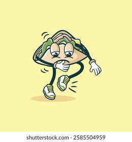 A cartoon illustration of a sad taco character limping while walking, showcasing a humorous and relatable depiction of pain.