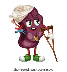 Cartoon Illustration of a Sad Unhealthy Sick Spleen. Human Unhealthy Internal Organs. Vector Illustration