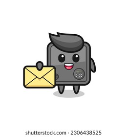cartoon illustration of safe box holding a yellow letter , cute style design for t shirt, sticker, logo element