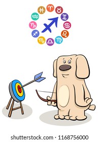 Cartoon Illustration of Sagittarius Zodiac Sign with Funny Dog