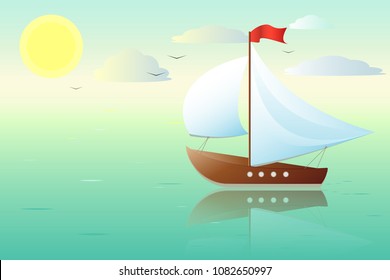 Cartoon Illustration Sailing Ship Ocean Summer Stock Vector (Royalty ...
