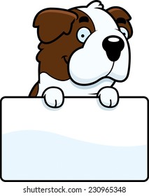 A cartoon illustration of a Saint Bernard with a sign.