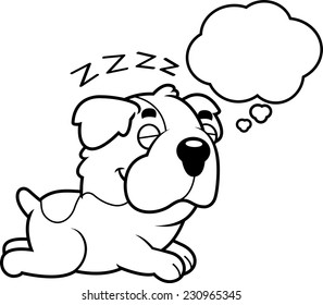 A cartoon illustration of a Saint Bernard sleeping and dreaming.