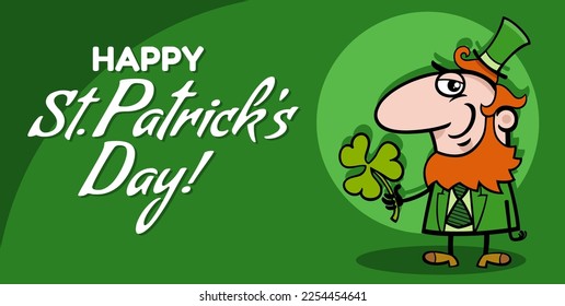 Cartoon illustration of Saint Patrick Day design with Leprechaun character with green clover