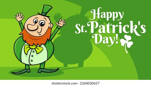 Cartoon illustration of Saint Patrick Day design with Leprechaun character with pot of gold