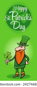 Cartoon illustration of Saint Patrick Day design with Leprechaun character with clover