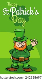 Cartoon illustration of Saint Patrick Day design with Leprechaun character with clover