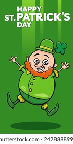 Cartoon illustration of Saint Patrick Day design with Leprechaun character with clover