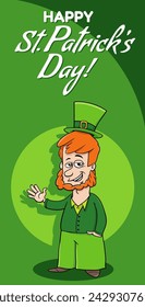 Cartoon illustration of Saint Patrick Day design with Leprechaun character