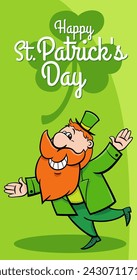 Cartoon illustration of Saint Patrick Day design with Leprechaun character