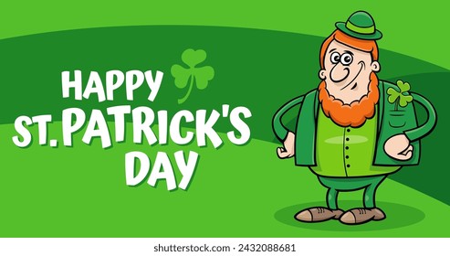 Cartoon illustration of Saint Patrick Day design with Leprechaun character with clover