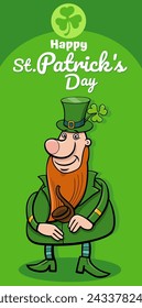 Cartoon illustration of Saint Patrick Day design with Leprechaun character with clover