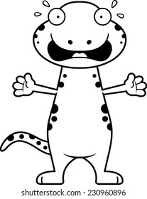 A cartoon illustration of a salamander looking scared.