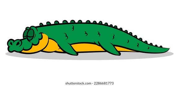 Cartoon illustration of Saltwater crocodile sunbathing on the beach. Best for sticker, mascot, and logo with summer themes